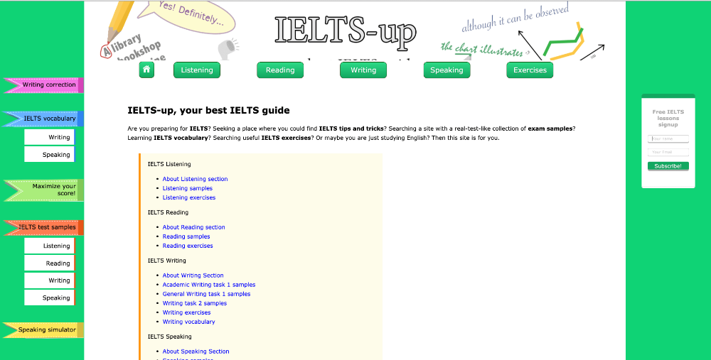 Screenshot website homepage of IELTS-Up